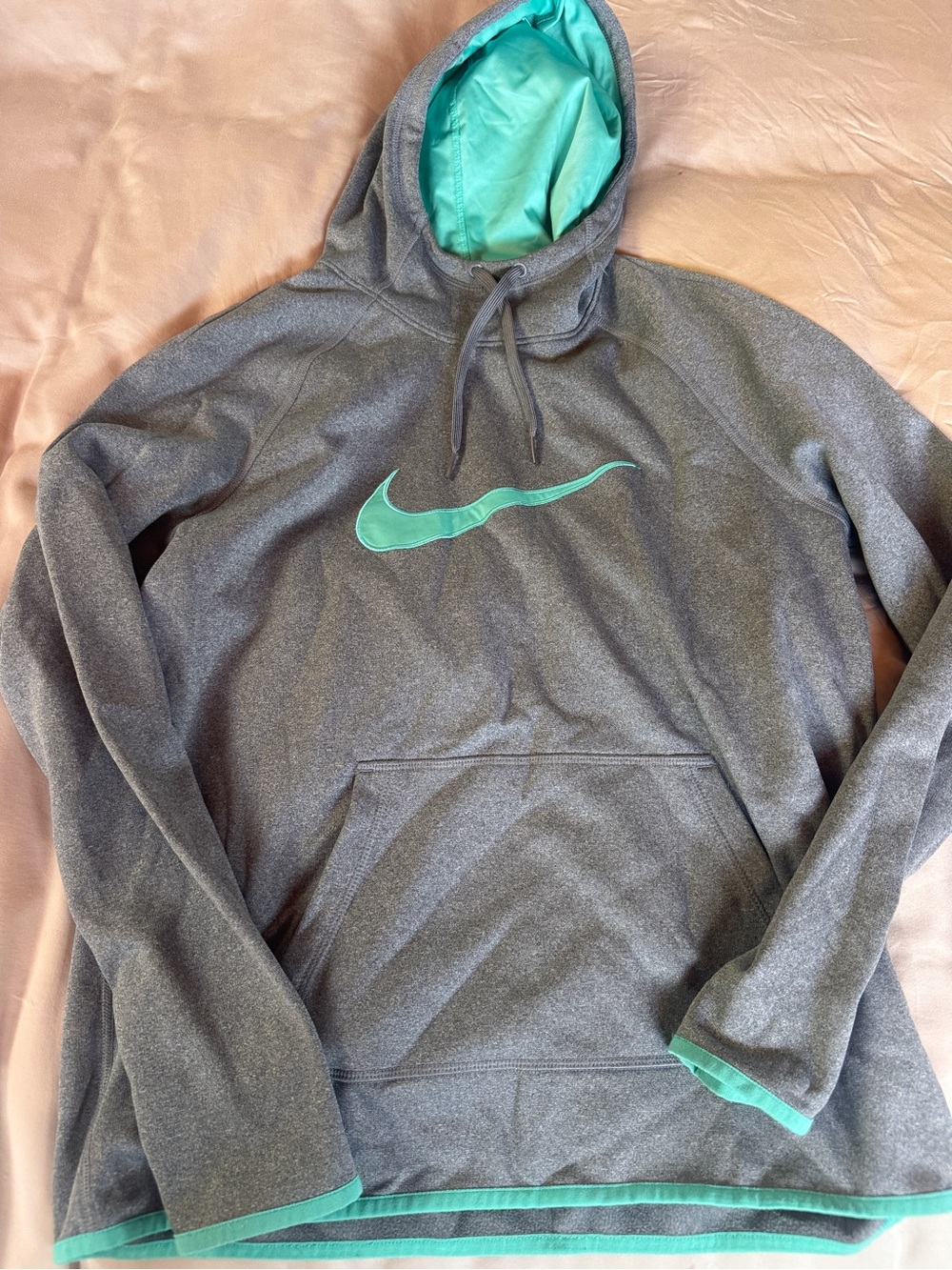 Nike Gray Dri Fit Hoodie with Teal Swoosh and Lined‎ Hood